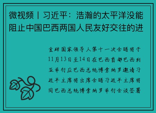 微视频丨习近平：浩瀚的太平洋没能阻止中国巴西两国人民友好交往的进程